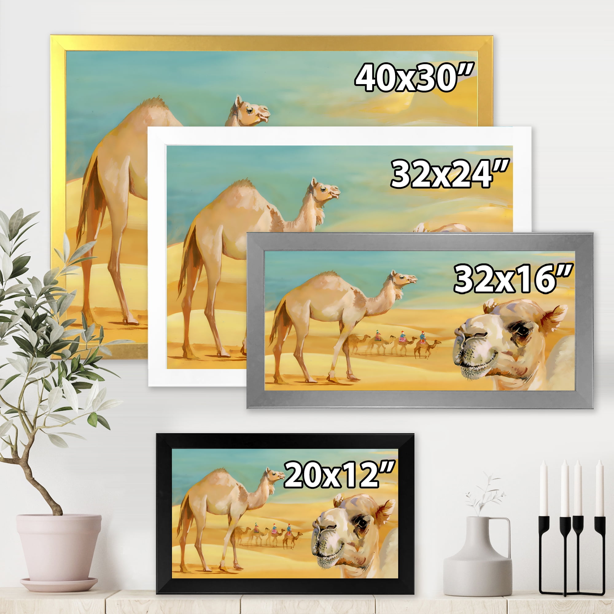 Designart 'Camels In Wild Desert II' Farmhouse Framed Art Print