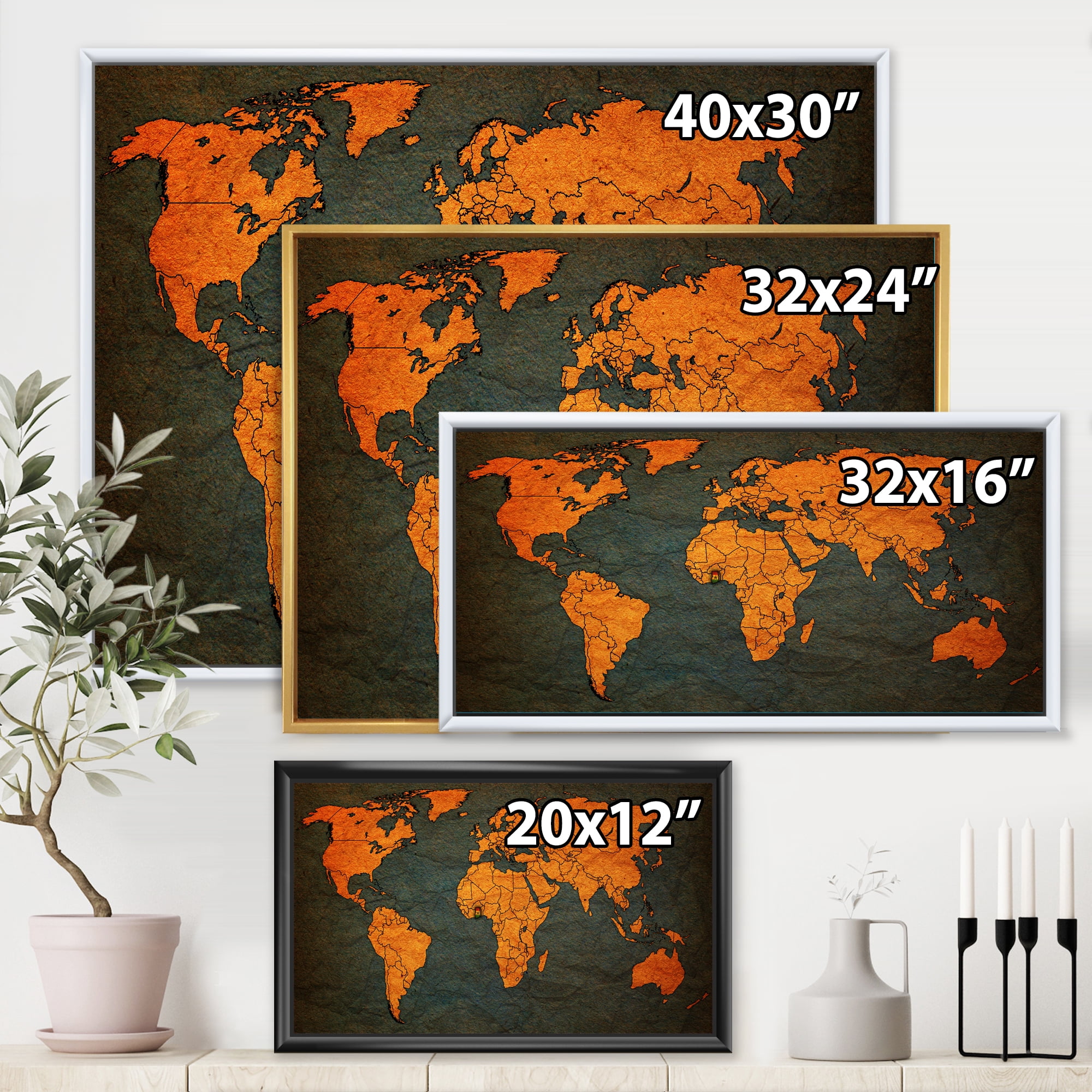 Designart 'Ancient World Map of Africa' Vintage Framed Canvas Wall Art Print