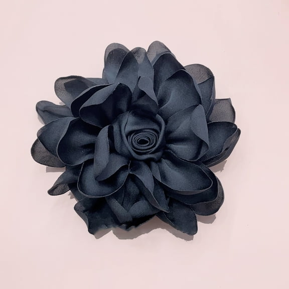 10cm Rose Fabric Flower Accessory Women Versatile Corsage Hair Clip Suit Lapel Clothing Bags DIY Corsage-Black