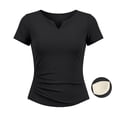 thumbnail image 4 of FUYUDY Women T Shirt Summer Seamless Workout Yoga Tee For High Performance Slim Fit V Neck Solid Color Athletic Shirt Stretchy Wicking Breathable Comfortable Female Top For Everyday Wear,Black,L, 4 of 5