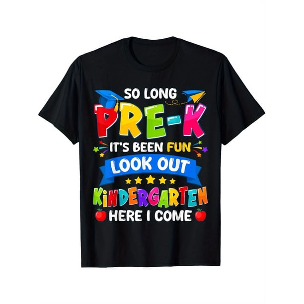 Boys' Soft 100% Cotton Graduation T-Shirt - "So Long Pre-K" Fun Print, Crew Neck, Short Sleeve, Colorful Design with Balloons & Confetti, Machine Washable, Perfect for Preschool Celebrations, Celebra