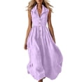 thumbnail image 2 of Dress Summer Ndbuld Ladies' Casual And Fashionable Solid Color Sleeveless Button Up Lapel Dress Purple S, 2 of 6