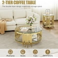 thumbnail image 5 of 2-Piece Round Coffee Table Set, Coffee Table and End Table, Modern Gold Irregular Stainless Steel Legs and Clear Tempered Glass Top, for Living Room, Lounge, Bedroom, 5 of 8