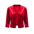 thumbnail image 5 of Vivianyo HD Women's Velvet Cropped Open Front Shrug Cardigan, Ruched Three Quarter Sleeve Cover Up for Women, Outer Layer for Dinner Events and Evening Plans, Size S-3XL, 5 of 6