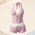 thumbnail image 2 of Women 2 Piece Halter Tankini Swimsuits Tropical Floral Print Tie Front Tank Top Boyshort Bottoms Split Bathing Suit For Beach Pool Vacation, 2 of 3