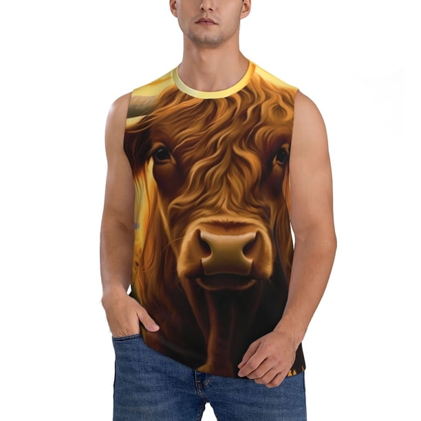 Balery Sunset Sunflower Cow A Camisetas sin mangas para hombre, absorbe la humedad y protege contra el mal olor.-Large