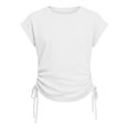 thumbnail image 4 of YunPes Girls Shirts Side Ruched Short Sleeve Crewneck 𝐅itted Tops Casual Summer Soft Tee Clothes 6‐15 Years Yoga Dance Streetwear, 4 of 4