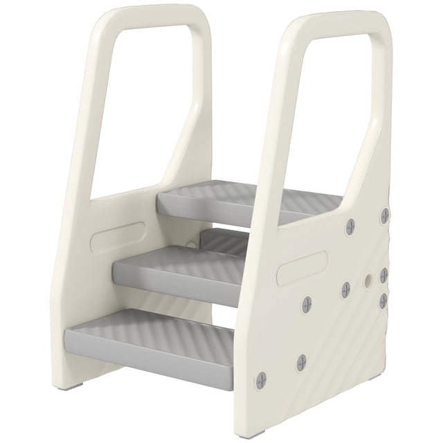 Adjustable Grey Step Stool - Kitchen Helper & Bathroom Aid | 16.9" x 16.5" x 25.8" HDPE | Safe & Stable Design