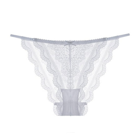 

ALSLIAO Women Sexy Lace G-String Thong See Though Briefs Panties Underwear Knickers White L