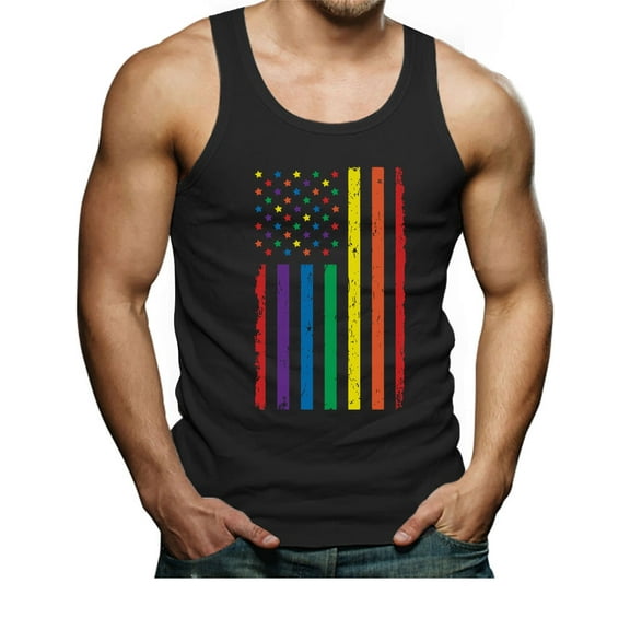 Tstars Men's Pride Tank Top with Rainbow Print - Quality American Flag Design Activewear, Ideal LGBTQ Gift, Casual Wear Designed in USA, Small Black