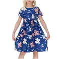 thumbnail image 4 of Fesfesfes 5-14Years Short Sleeve Flowers Dress for Toddler Girls Round-Neck Knee-High Dress Cute Princess Dress for Comfortable and Everyday Wear(Dark Blue,5-6 Years), 4 of 6