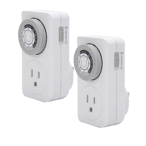 DAYBETTER 24-Hour Mechanical Timer Outlet, 3-Prong Timer Switch for Lamps, Christmas Lights, Fans & Indoor Small Appliances, 2 Pack