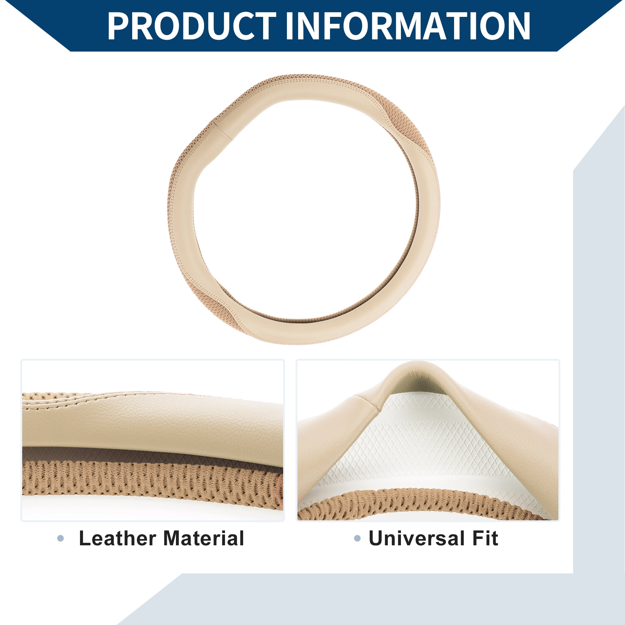 Unique Bargains Steering Wheel Cover Front for Car Vehicle Durable D Shape Ice Silk 1 Pcs Beige