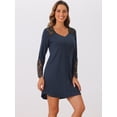 thumbnail image 2 of DARING DIVA Women's Lace Trim Pajama Dress V-Neck Long Sleeve Nightgowns S Navy, 2 of 6