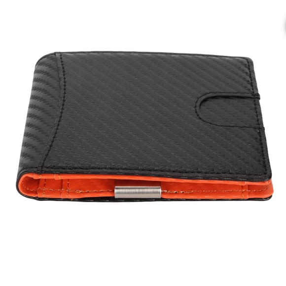 Cartera delgada para hombre con 10 ranuras para tarjetas de crédito Clip para billetes de cuero Bloqueo RFID Bolsillo frontal plegable Cartera pequeña y delgada para hombre negro con interior naranja