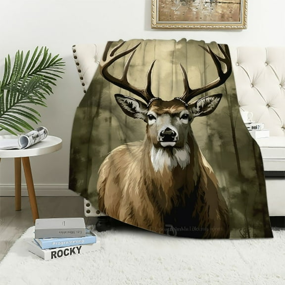 ARISTURING Deer Blanket - Deer Hunting Blanket - Gray Deer Fuzzy Blankets, Lightweight Soft Deer Blankets, Throw Blanket Deer, Deer Blanket, Deer Throw Blanket for Couch