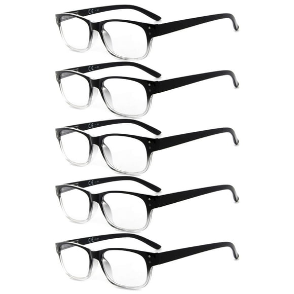 Eyekepper Classic Reading Glasses for Men 5 Pack Spring Hinges Readers Black-clear Frame +1.75