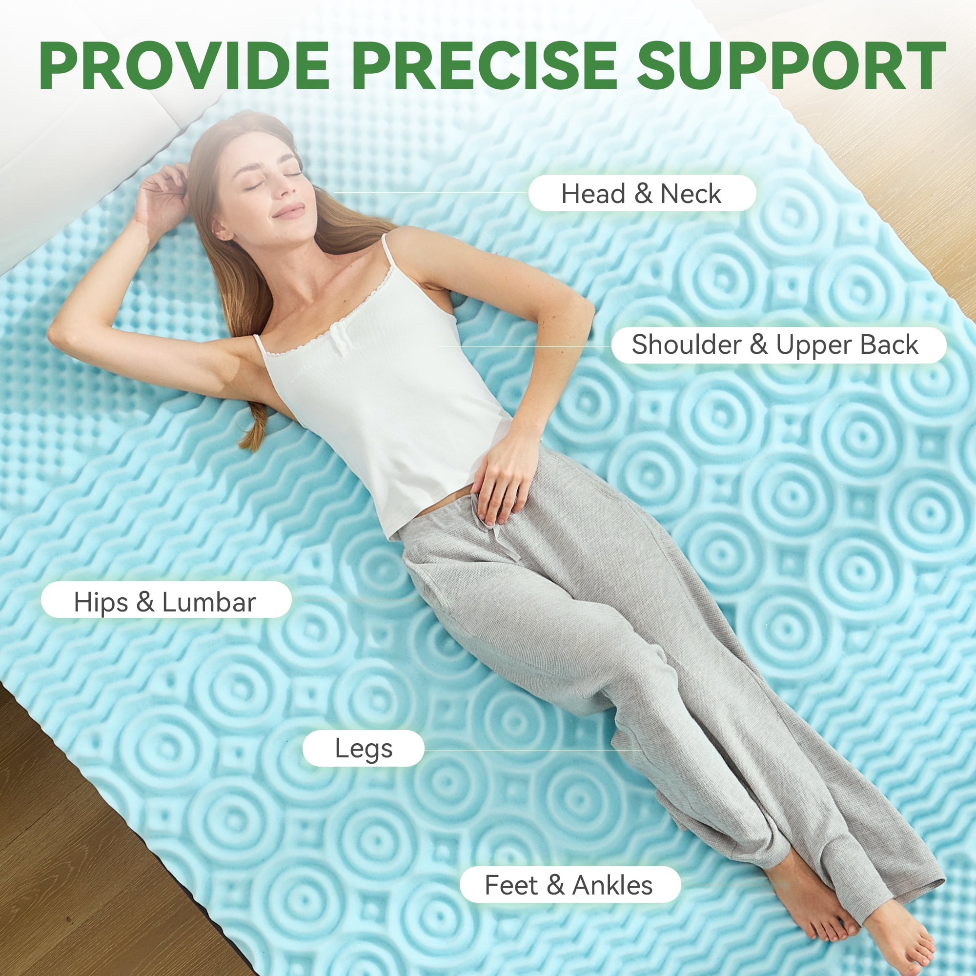 BDEUS Dual Layer 5 inch Memory Foam Mattress Topper, 3 inch Bamboo Mattress Pad Cover and 2 inch Gel Memory Foam for Back Pain,Twin Size