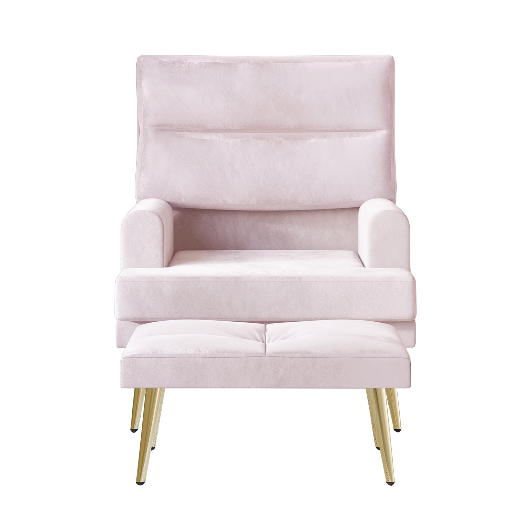 Castle Place Luxury Upholstered Velvet Accent Chair with Ottoman, Light Pink