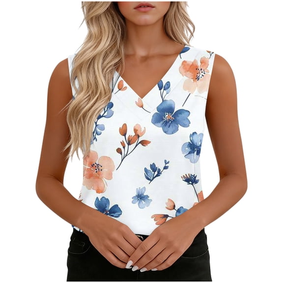 Neewe Womens Tank Tops 2026 Spring Summer Vacation Outfits V Neck Loose Sleeveless Blouse Casual Shirts Fashion Clothes