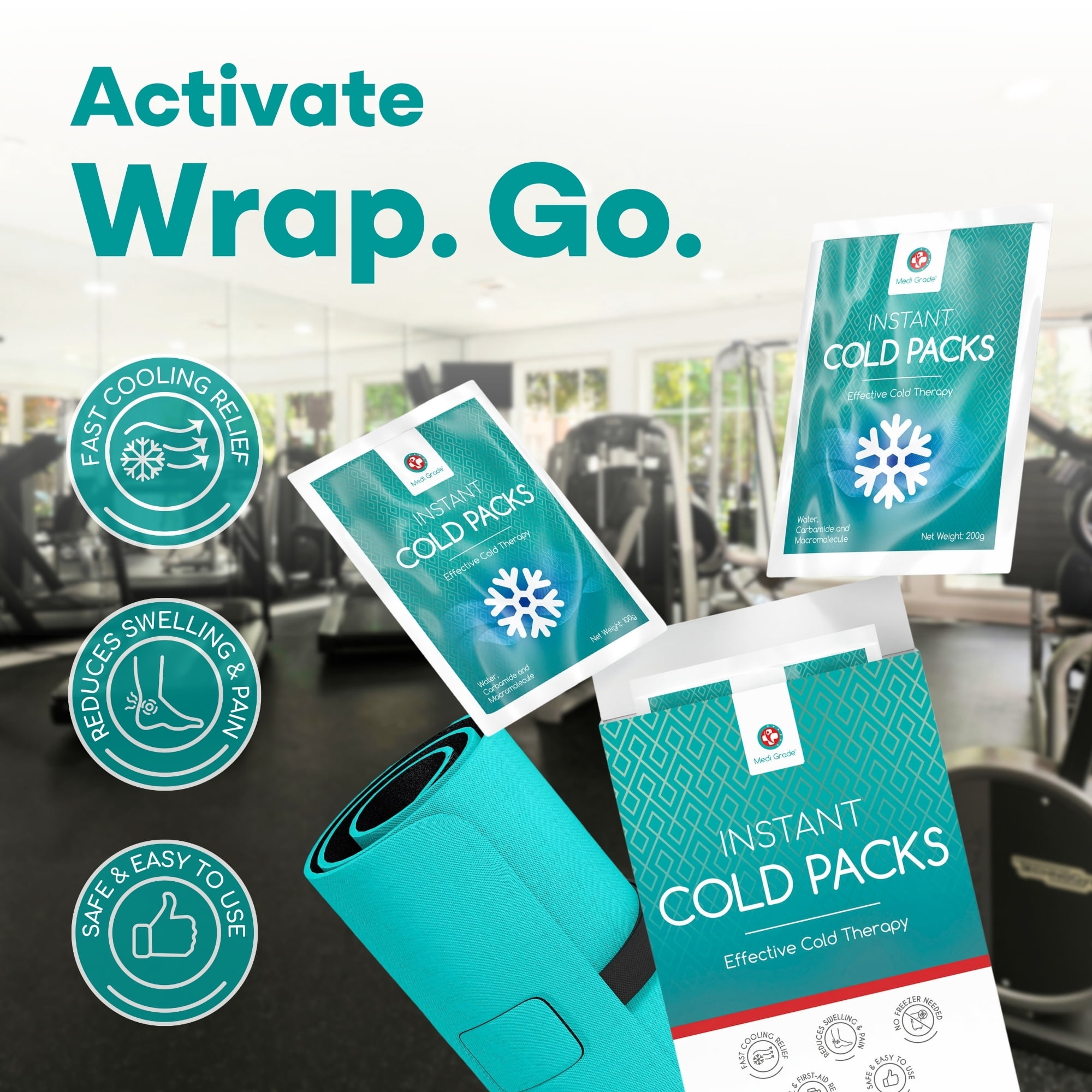 Medi Grade Instant Cold Packs, 30 Packs of 3.5oz (4.5”x6”)- Disposable Cold Packs for Cooling Relief, No Freezer Needed - Cold Pack for Injuries, Knee and Ankle Cold Pack Wrap with Stabilisation Band