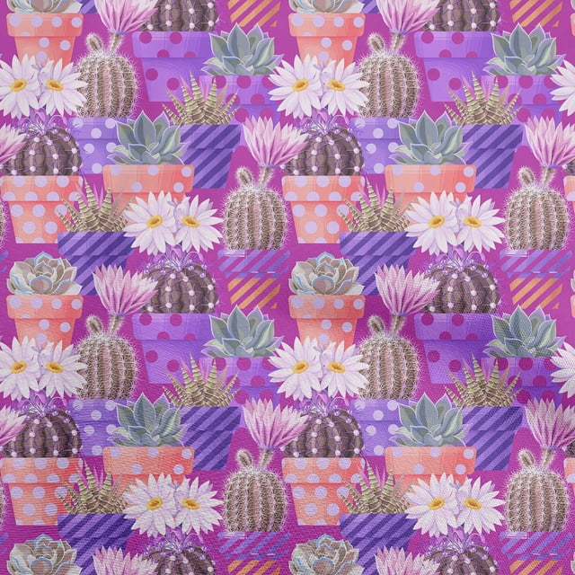 oneOone Polyester Spandex Purple Fabric Plants Cactus With Flowers Sewing Craft Projects Fabric Prints By Yard 56 Inch Wide