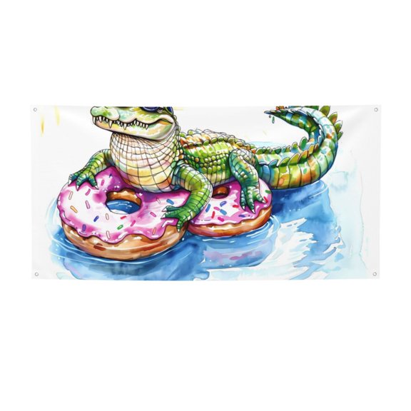 Picia Alligator Donut Pool Float Pattern Party Banner, Festive Decoration, Holiday Banner, Celebration Decor, Event Banner, Reusable Party Banner-Small