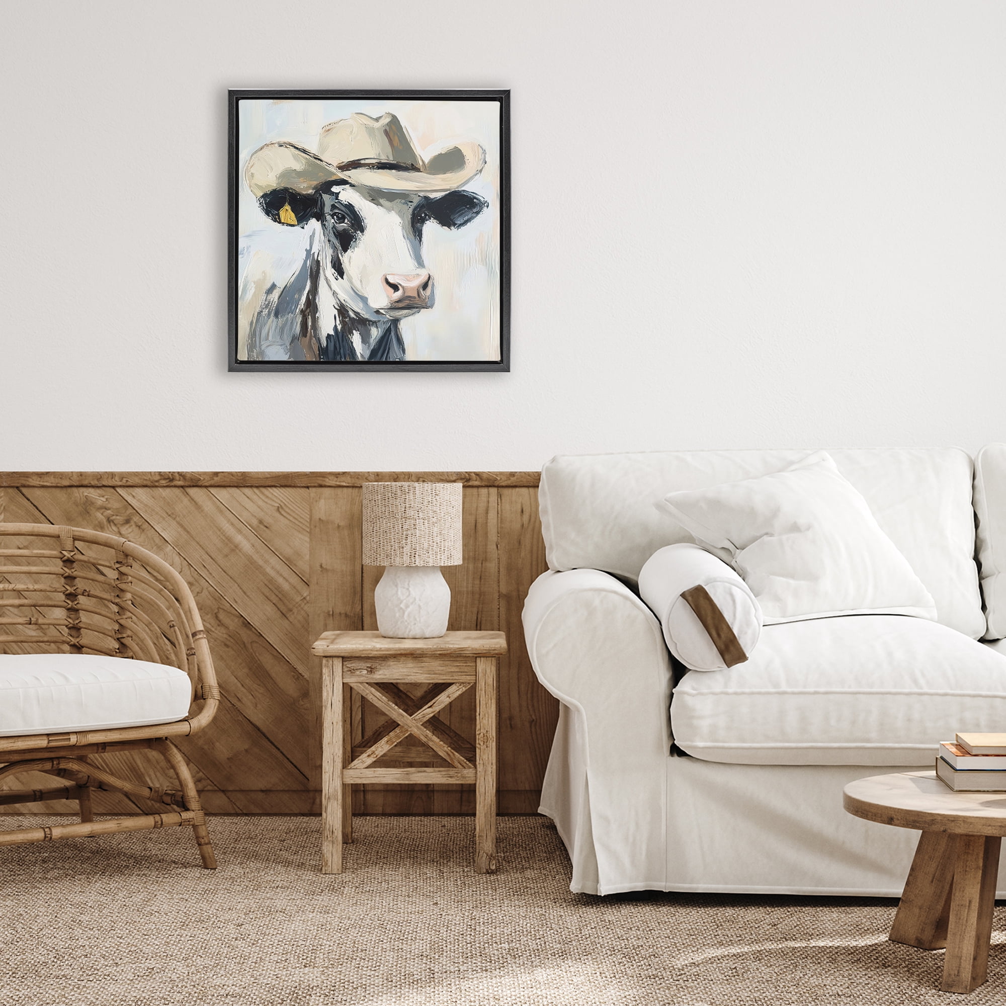 Stupell Industries Cowboy Carl Cow Black Framed Floater Canvas Wall Art, design by Tina LeCour