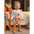 thumbnail image 4 of RUINIXCW Newborn Baby Girl My First Thanksgiving Outfit Infant Baby Girl Fall Winter Clothes Cute Turkey Letter Print Long Sleeve Jumpsuit and Skirt Skort Socks Headband Set, 4 of 9