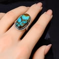 thumbnail image 3 of Copper Turquoise - Pilot Mountain 925 Sterling Silver Ring, 25X13 mm Oval Gemstone Ring, Blue & Brown Ring, Christmas Gift, Unique Jewelry Ring, Adjus, 3 of 8