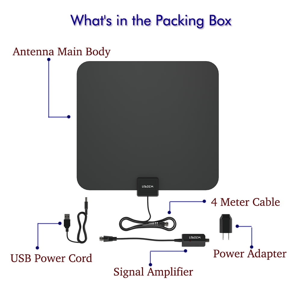 Amplified Digital HDTV Antenna 50-90Miles Reception Range with Newest Built-in Amplifier,USB Power Supply,13.2ft Coax Cable,12 Months Warranty-Supports 1080p,4K, 2019 Version 