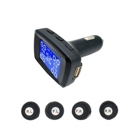 Tire Pressure Monitoring System Wireless TPMS Cigarette Lighter Plug with 4pcs External Sensors Temperature and Pressure LCD (Best Body Monitoring System)