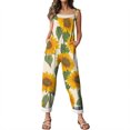 thumbnail image 6 of JULMCOMO Cotton Linen Jumpsuits for Women Pull On Floral Print Scoop Neck Comfy Loose Fit Rompers Tie Strap Vintage Casual Summer Overalls Beige 3XL, 6 of 7