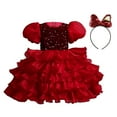 thumbnail image 1 of Robes de Princesse pour Fillettes Robe de Bal d'Anniversaire Manches Bouffantes Robe à Sequins en Tulle + Bandeau, 1 of 4