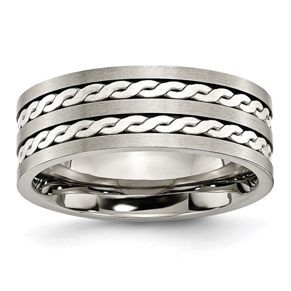 Incrustation Tressée en Argent Sterling Titane 8mm Bande Brossée et Antique Taille 11