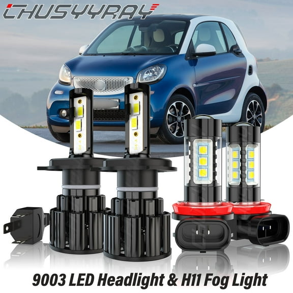 CHUSYYRAY For Smart Fortwo 2016-2018 LED Headlight Hi-Lo Dual Beam Fog Light Bulbs 6000K White 4x