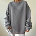 thumbnail image 2 of Sudadera Liso Ribete De Costilla Manga Larga Puños Bordados Con Letras Forro Polar Cómodo Jersey Para Mujer Gris S, 2 of 8