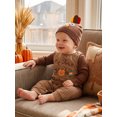 thumbnail image 4 of Cjfdfy Newborn Baby Boy Girl Thanksgiving Turkey Fall Outfit My First Thanksgiving Fall Winter Outfit Long Sleeve Ribbed Romper Turkey Embroidery Plaid Overalls Hat 3Pcs Set Little Turkey Clothes, 4 of 10