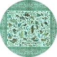 thumbnail image 1 of Ahgly Company Machine Washable Indoor Round Animal Turquoise Blue Traditional Area Rugs, 4' Round, 1 of 4
