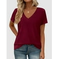 thumbnail image 5 of PRETTYGARDEN Women's V Neck T Shirts Summer Short Sleeve Spring Going Out Tops Casual Loose Fit Basic Tees Beach Clothes, 5 of 10