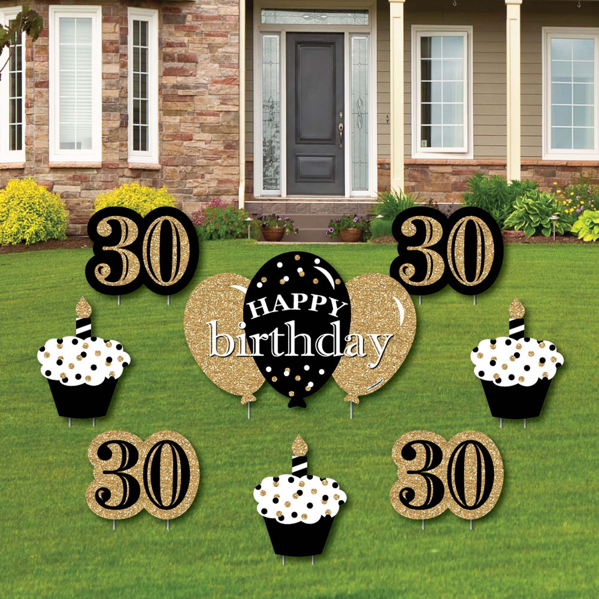 Big Dot of Happiness Adult 30th Birthday - Gold - Yard Sign and Outdoor Lawn Decorations - Happy Birthday Party Yard Signs - Set of 8