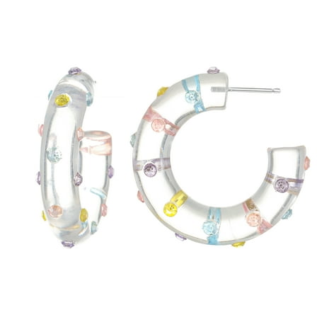 Packed Party Clear Acrylic Gem Studded Hoops, 1 Pair