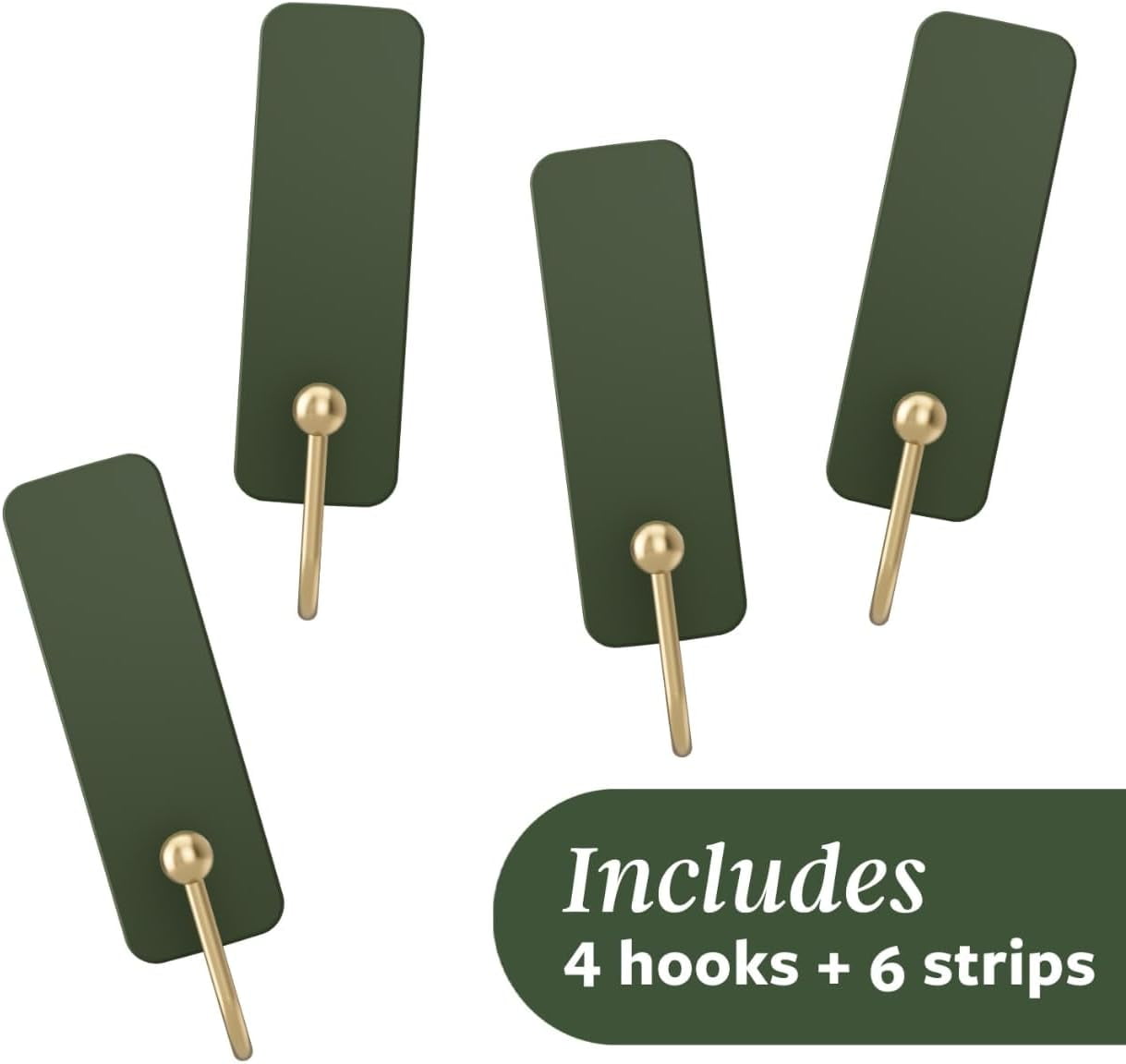FEFEFW-Medium Wire Hook, Rosemary, 4 Hooks, 6 Strips