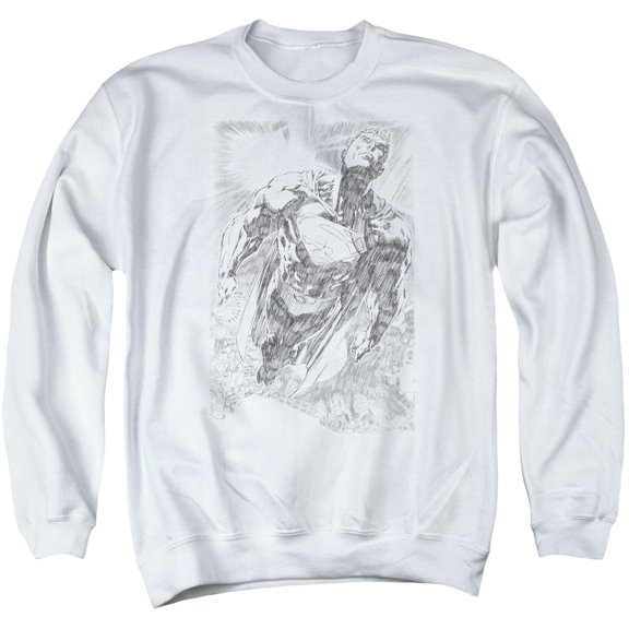 Superman Exploding Space Sketch Adult Crewneck Sweatshirt White