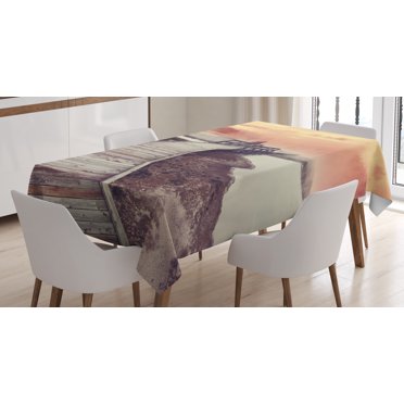 Ambesonne Yellowstone Tablecloth Rectangular Table Cover, Pathway Deck Park, 60"x90", Orange