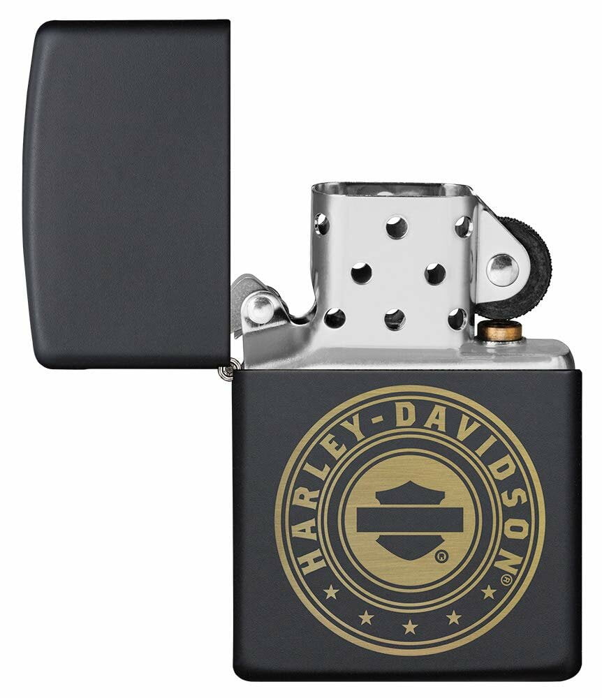 Zippo Harley Davidson Gold Logo Engraved Matte Windproof Lighter Black