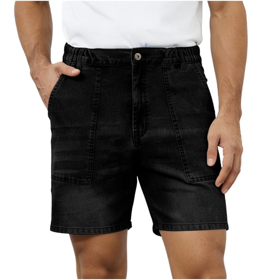 Rvwovn Men's Elastic Waist Denim Shorts Relaxed Fit Casual Jean Shorts with Pockets for Daily Wear & Outdoor