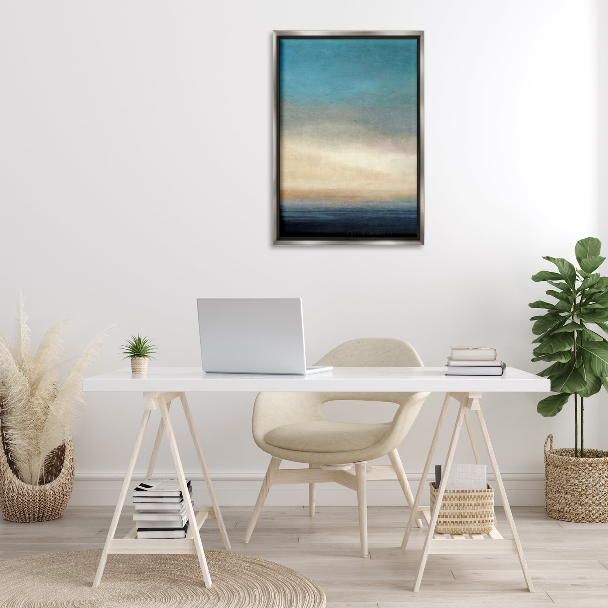 Stupell Industries Deep Blue Ocean Abstract Coastal Painting Gray Floater Framed Canvas Art Print Wall Art, 21 x 31