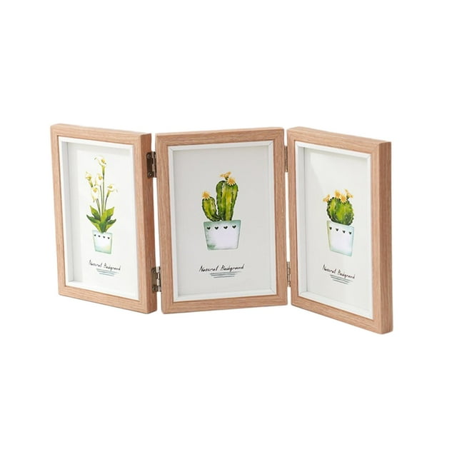 Ruiboury Support d'Exposition Photo de Table 4x6 Cadre Photo Pliable en Bois Support Collage Familial Cadre Photo Vertical Images Brun Triple Pli 6 Pouces