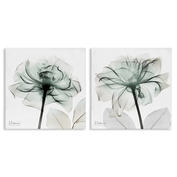 Stupell Industries Serene Emerald Rose Floral Painting Wrapped Canvas Canvas Art Print Wall Art, 17 x 17, Set of 2